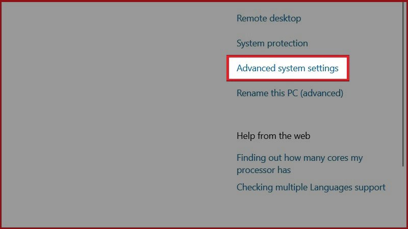 Bấm chọn Advanced system settings