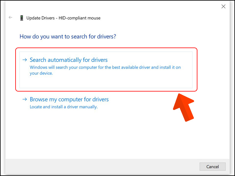 Click vào Search automatically for driver và bấm chọn Close để kết thúc