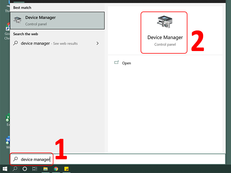 Tìm kiếm Device Manager và click vào đó