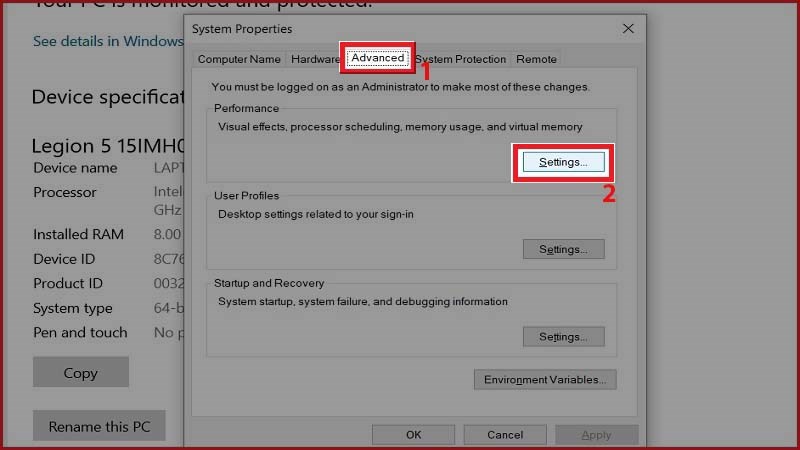 Trong thư mục bấm chọn Advanced và chọn tiếp Settings