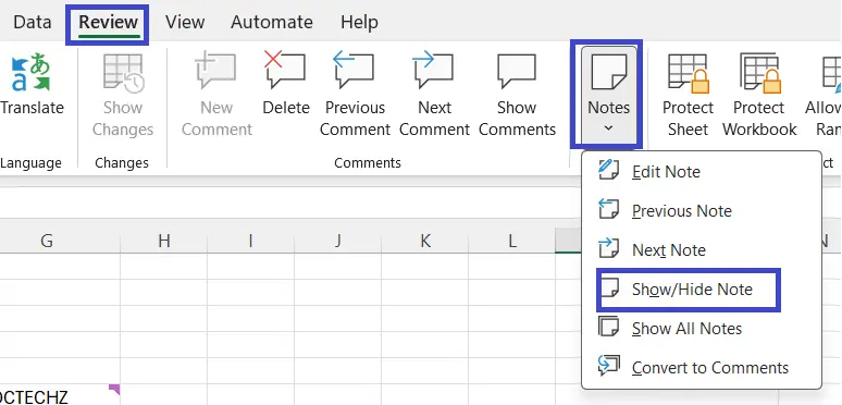 tạo ghi chú trong excel 3