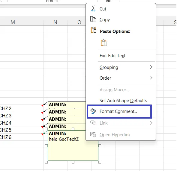 tạo ghi chú trong excel 4